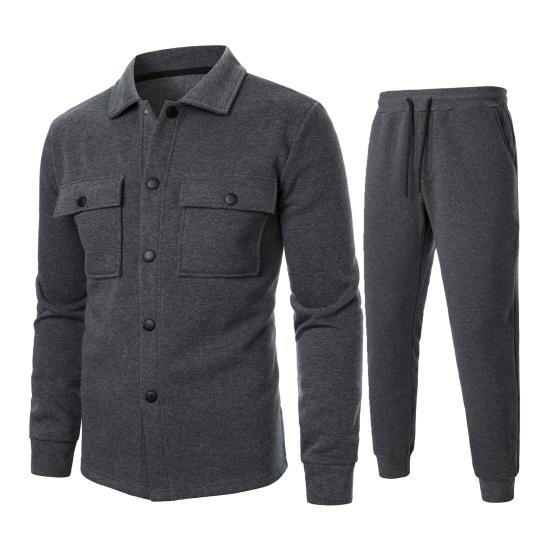 Комплект мужской спортивной одежды из 2 предметов, пальто с длинными рукавами и карманами-клапанами, эластичный пояс с завязками, длинные брюки, свободный крой, спортивная одежда, повседневная одежда