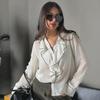 European and American New Fashion Commuting Contrasting Colors Ruffle Edge Long-sleeved Women's Shirt Spring and Summer Temperament Comfortable