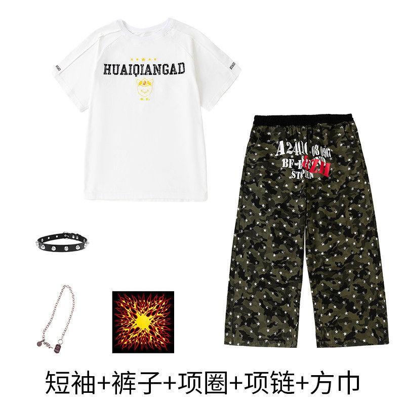 Kids Hip Hop Dance Outfit Set Boy Girl Loose Streetwear Performance Costume Cotton Short Sleeve Top Camo Pants