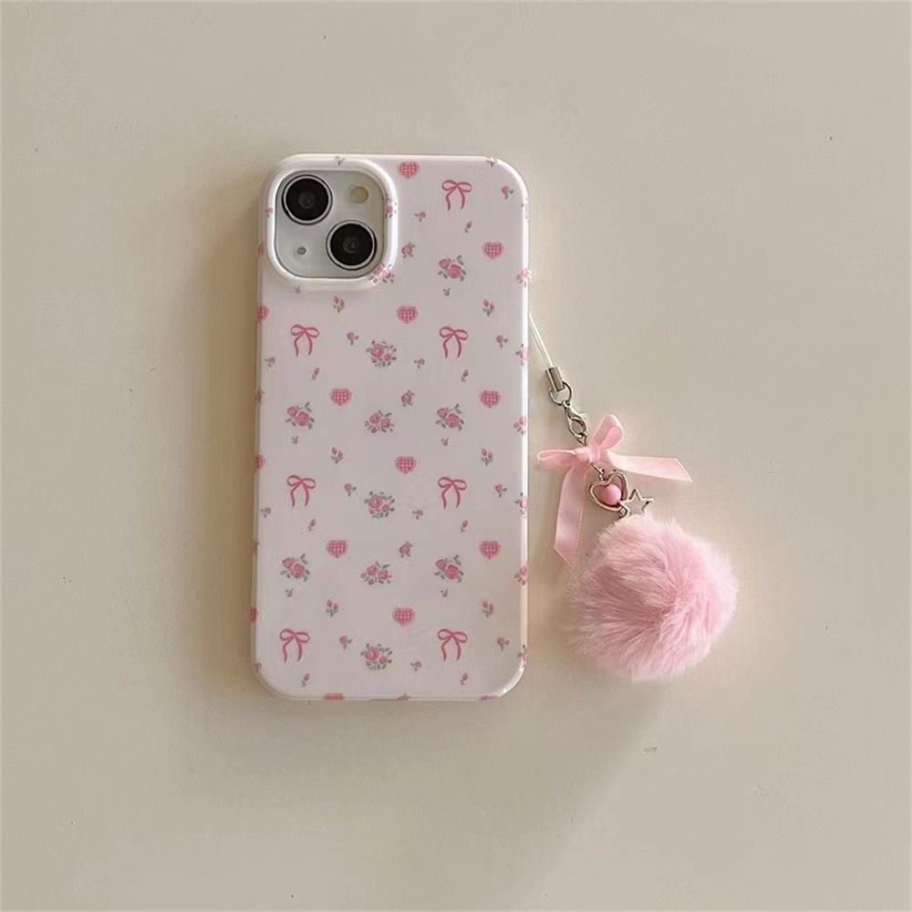 Ribbon Bow Mobile Phone Lanyard Bag Pendant Pompom Keychains Small Gift Hairball Pendant Bag Charm