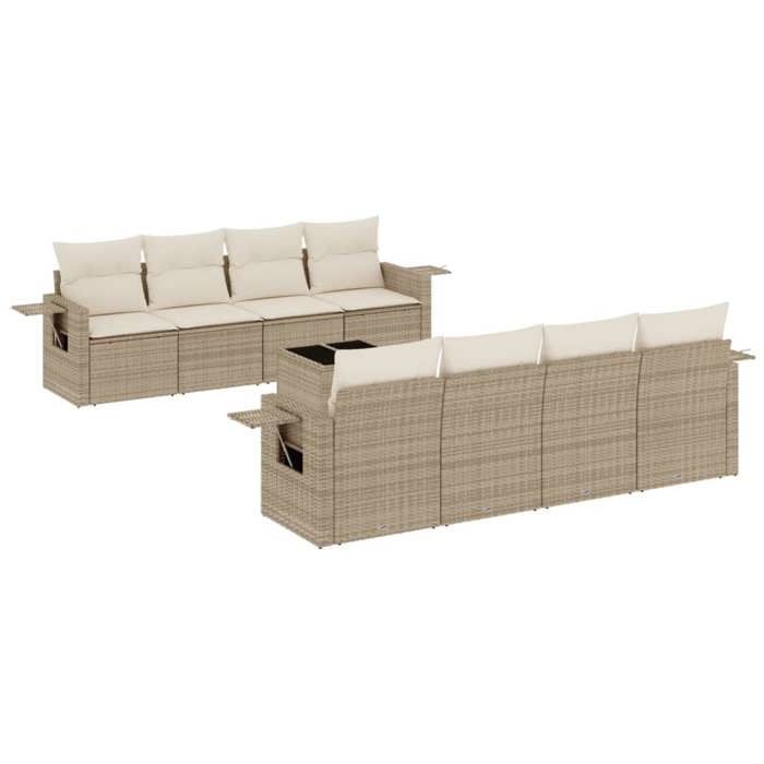VidaXL Salon de Jardin avec Coussins 9 pcs, Canapés de Terrasse, Ensemble de Meubles de Patio, Mobilier d'Extérieur, Beige 3252285