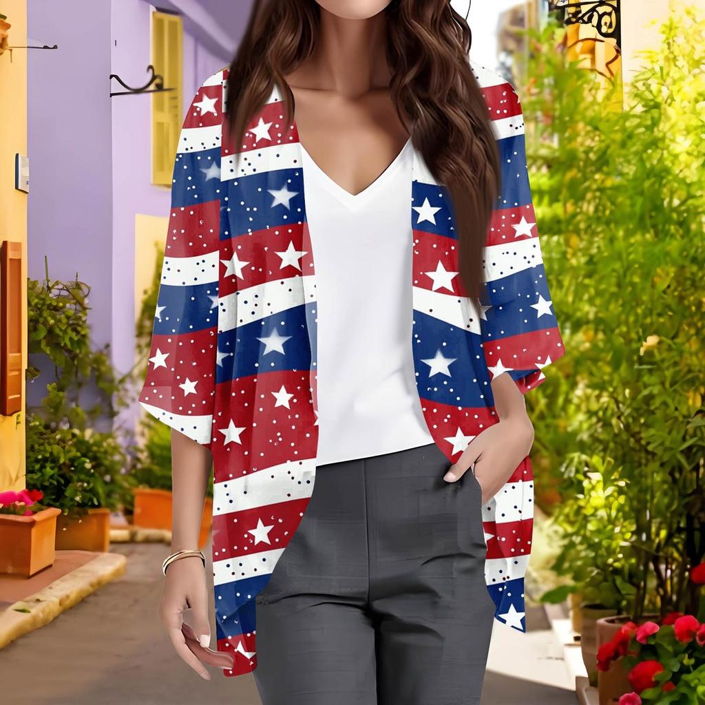 Женский модный свободный повседневный кардиган из шифона с принтом для пляжного отдыха