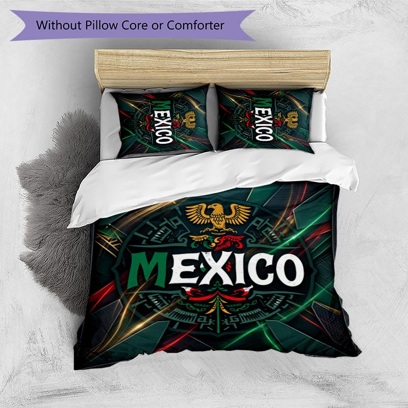 Mexico footbal Printed Bedding 3 Piece Set Cozy Breathable Bed Cover Set as Housewarming Holiday Gift
