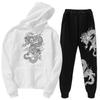 Новый американский уличный комплект с капюшоном и брюками с принтом дракона. Коллекция «Дракон». Трендовая одежда унисекс.