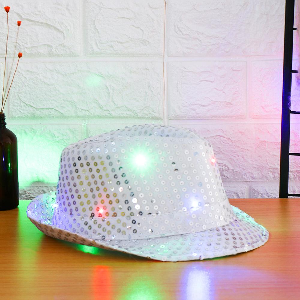 Stage Performance Light Up Flashing Panama Cap Jazz Hat Led Fedora Trilby Sequin