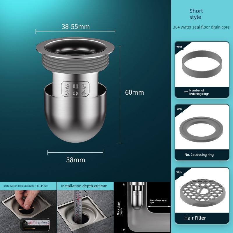 Floor Drain Core Anti-Odor Device, Bathroom Sewer Anti-Odor Gadget, Anti-Insect Silicone Cover, Stainless Steel Universal Inner Core