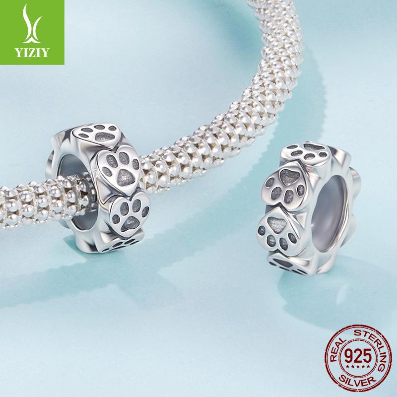 Cute Cute Pet Print Silicone Positioning Beads Simple Cat Paw Print S925 Sterling Silver Bracelet Beads