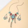 1 Pair Dangle Earrings +1 Pc Necklace With Exaggerated Resin Turquoise Inlaid Zinc Alloy Jewelry Set Bohemian Ethic Style For Women Gift CLE