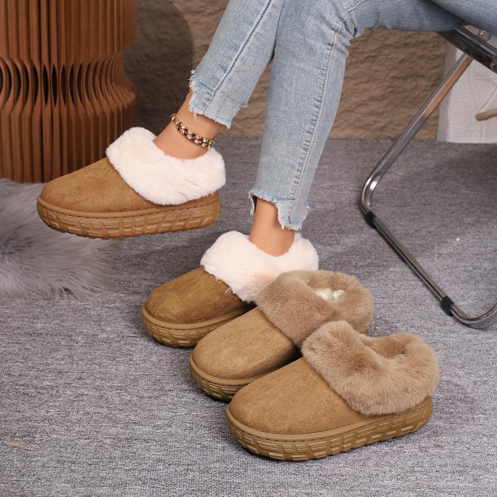 Thick-soled Snow Boots for Women's 2025 Winter New Piled and Thickened Warm Large Cotton Shoes with Integrated Leather and Fur Bread and Wool Shoes