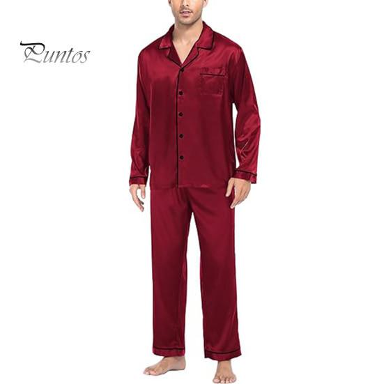2 шт./компл. Шелковый атласный мужской пижамный комплект с пуговицами, длинными рукавами, верхом из пижамы с воротником-стойкой, пуговицами спереди, нагрудным карманом, длинными штанами, одежда для сна