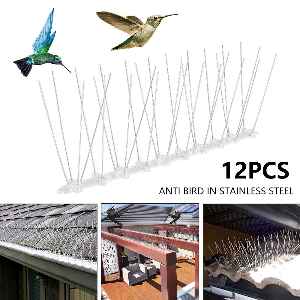 12Pcs Stainless Steel Bird Spikes Anti Bird Fence Pigeon Squirrel Deterrent Repeller Wall Roof Nail Kit Garden Pest Control
