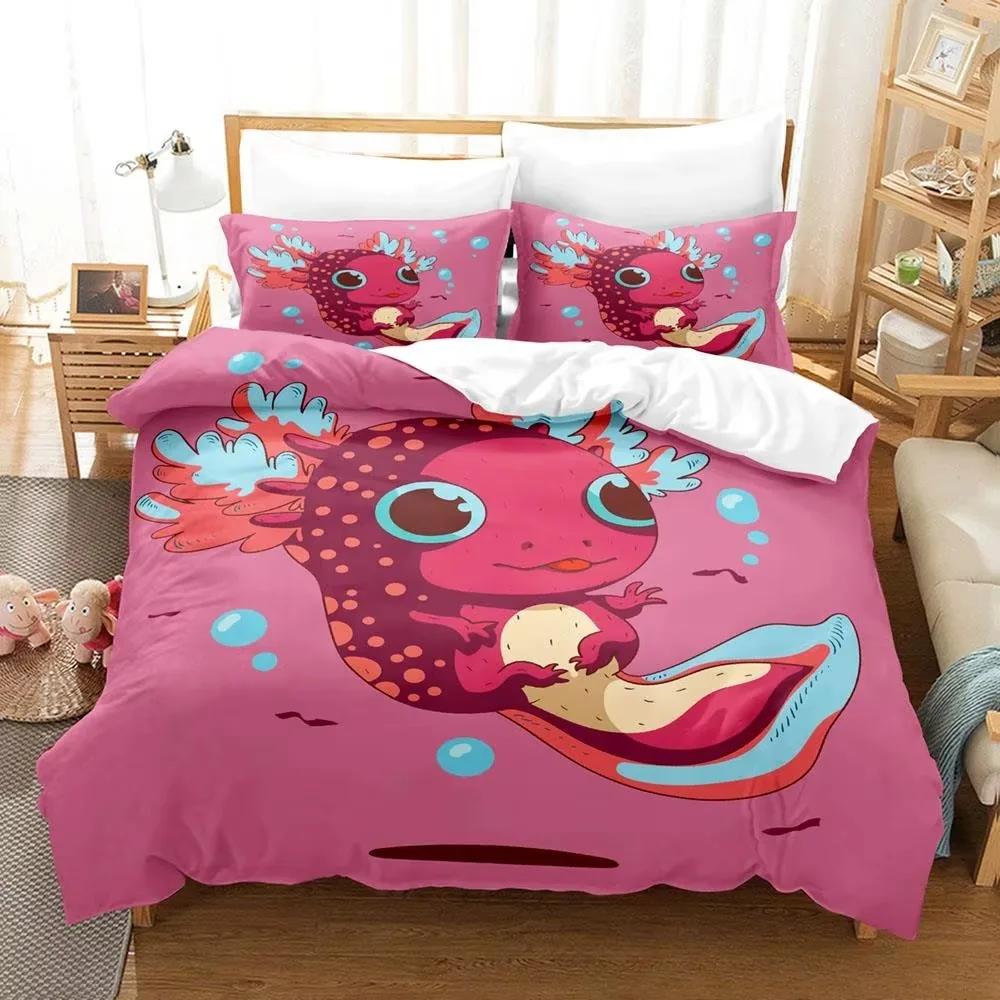 Kawaii Animal Axolotl Bedding Set Bed Cover Adult Kid Bedroom Decor Duvet Cover Pillow Case Set Single Twin Full Queen King Size