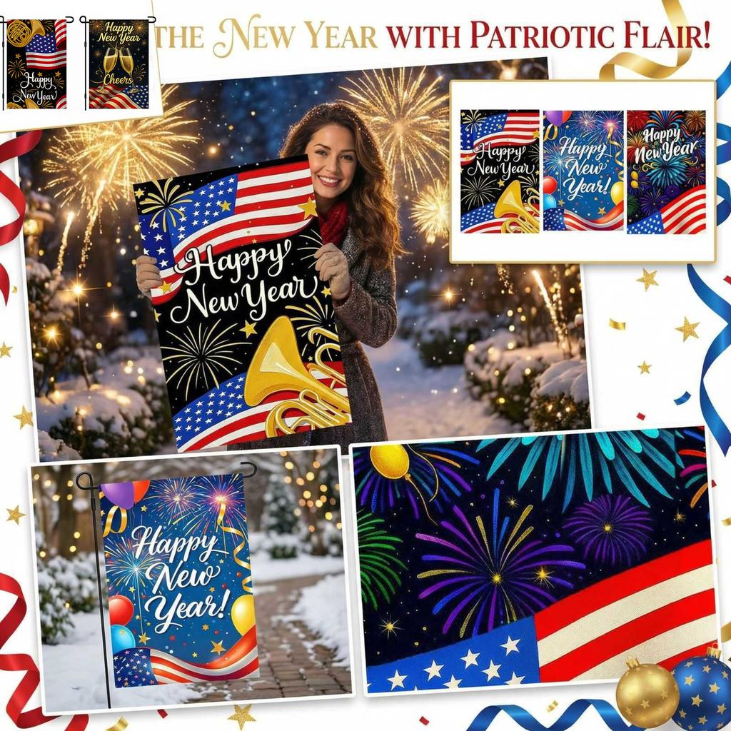 New Year's Decoration Of Garden Atmosphere With Garden Flags