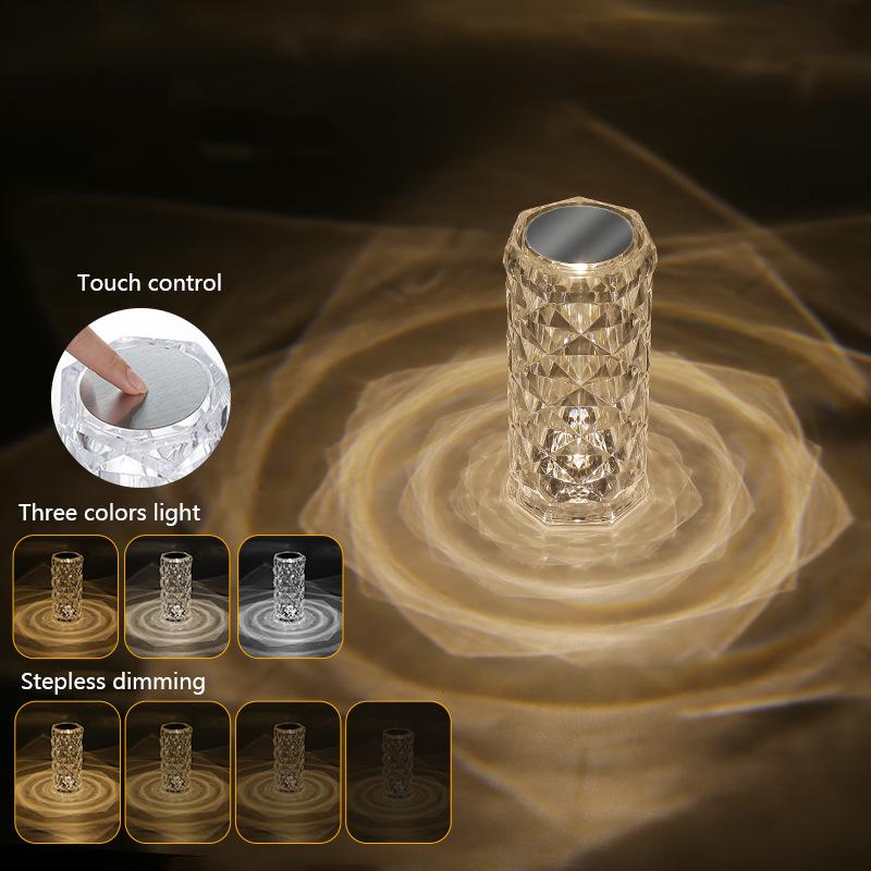 Проекционный светильник для спальни, 16 цветов, сенсорный регулируемый прикроватный ночник, романтический алмазный светильник, украшение для обеденного стола, светильник с хрустальной розой, настольный светильник