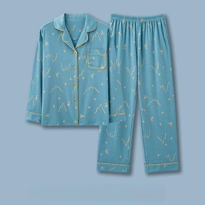 Хлопковая пижама женская весенне-осенняя с длинным рукавом, верхняя одежда, корейский домашний костюм, рубашка с длинным рукавом и брюки
