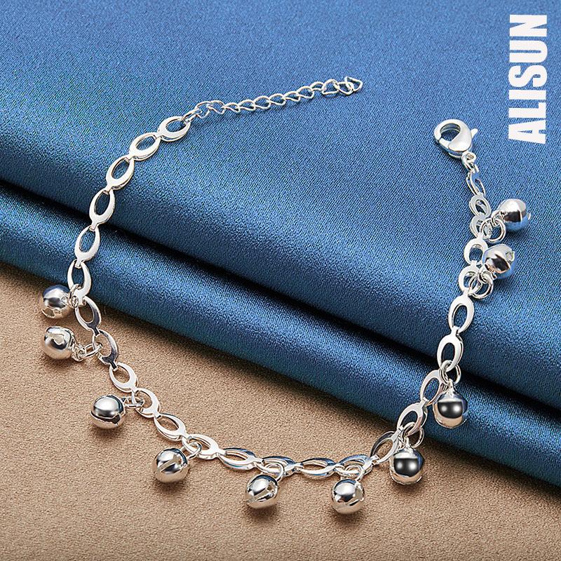 925 Sterling Silver Pearl Ball Clock Chain Bracelet Fashionable Wedding Jewelry