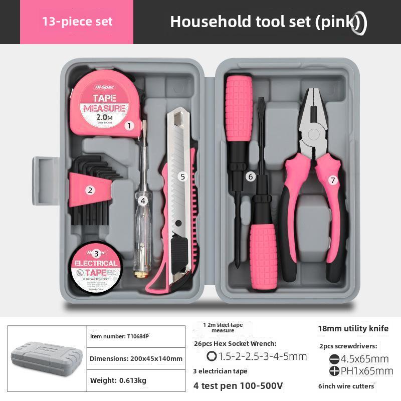 Многофункциональный набор инструментов для домашнего ремонта с плоскогубцами, рулеткой, молотком.