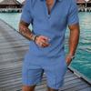 Summer Mens Outfit 2-Piece Set Short Sleeve POLO Shirts and Shorts Set T-Shirt