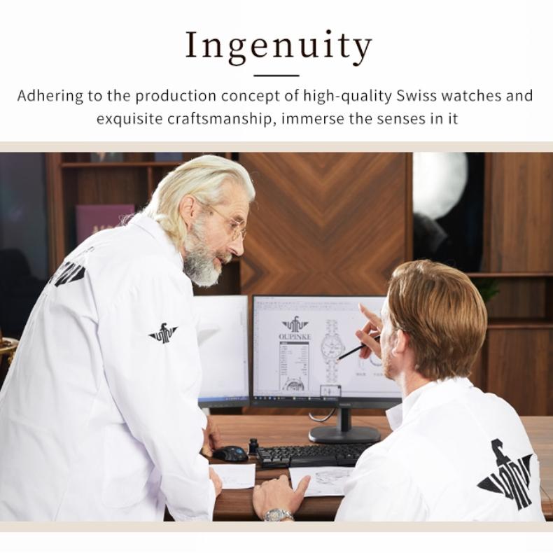 OUPINKE Часы автоматические механические часы стальные модные водонепроницаемые женские часы с двойным календарем женские часы