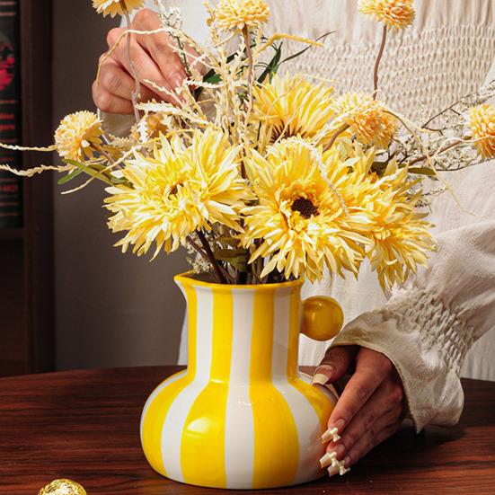 Расписная керамическая ваза Настольная полосатая художественная ваза Декоративная ваза для цветов для цветочной композиции Декор для гостиной спальни