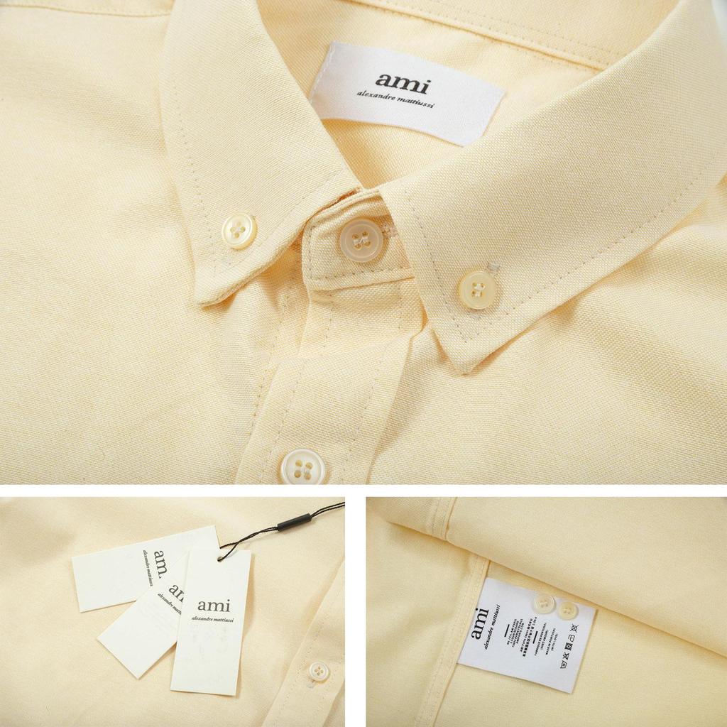 AMI Мужская классическая осенняя рубашка с коротким рукавом, повседневная хлопковая однотонная, с вышивкой сердечка в тон на груди