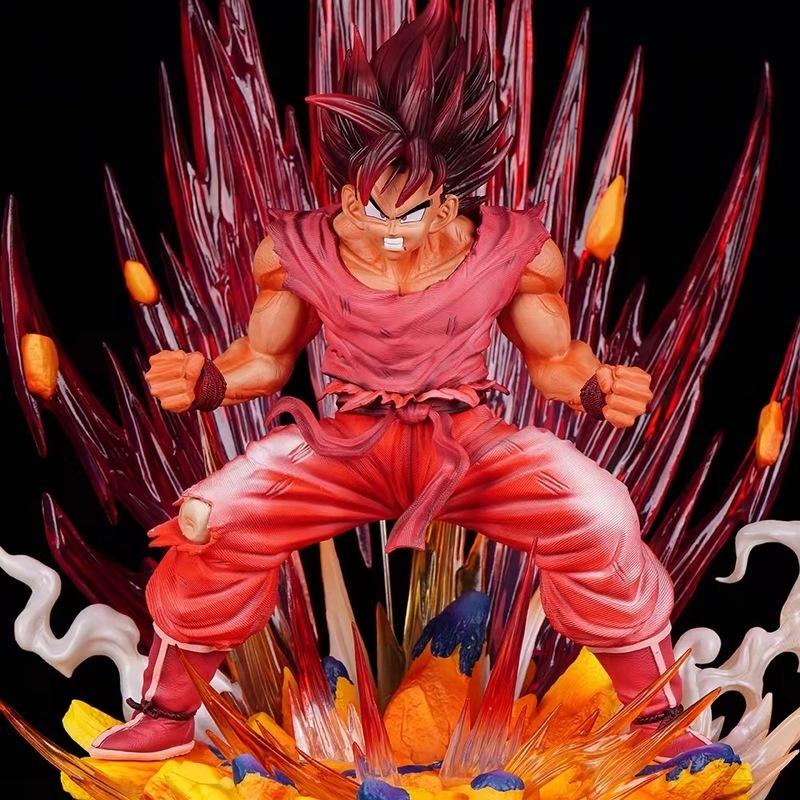 Z King Of The World Fist Goku Figurine Bursting With Energy Red Color Anime Statue Model Decoration