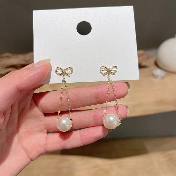 Высококачественный бант с жемчужной кисточкой, длинные серьги, текстура для женских летних сережек, легкие и роскошные