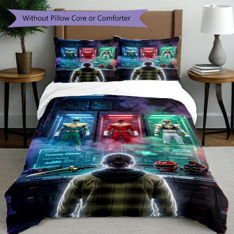 3pcs Duvet Cover Set (1*Duvet Cover + 2*Pillowcase, Without Core),Mighty Morphin Power Rangers Print Bedding Set, Bedroom Decor, All‑Season, Birthday