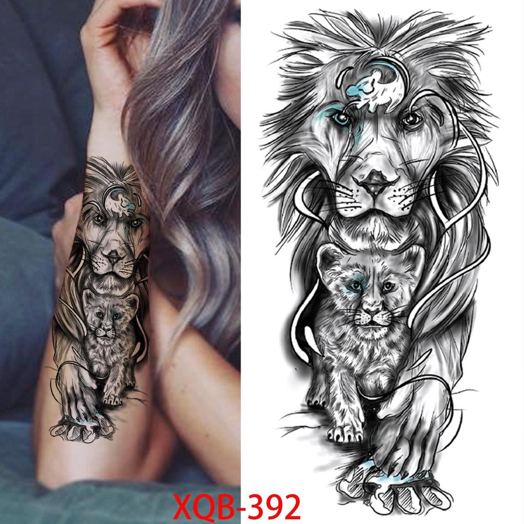 1 PC 210*114MM Cat Geometry Black Temporary Tattoos For Men Women Black Forest Skull Tiger Wolf Tattoo Sticker Evil Devil Arm Tattoo