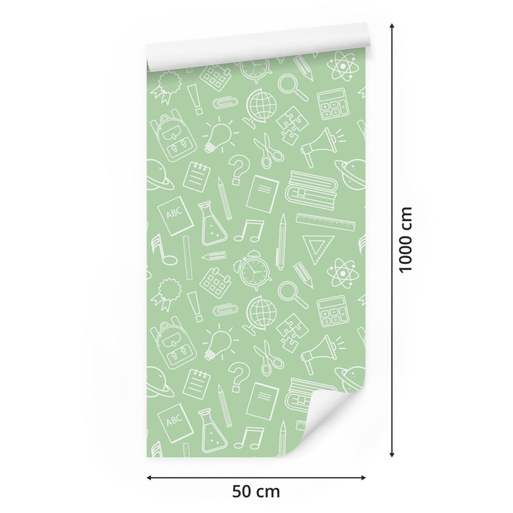 Wallpaper School Supplies Mint and White for Living Room and Bedroom 50x1000