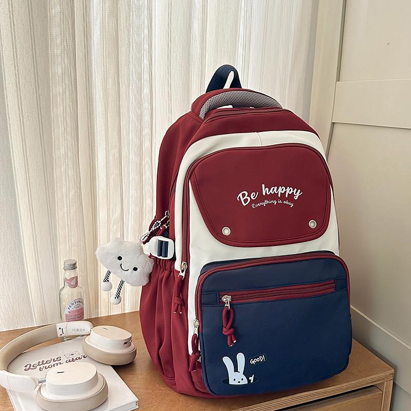 Nylon Lightweight Letter Backpack With Colorblock Design For Unisex Daily Use