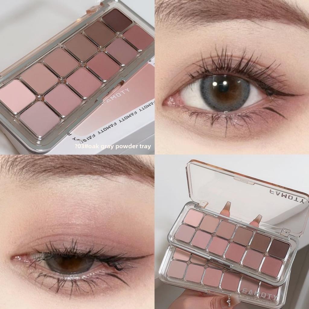 Twelve-color Eyeshadow Disc Light Makeup Commuting Multi-use Matte Pearlescent Natural Brightening Long-lasting Versatile Eye Makeup Earth Color