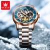 OLEVS Mens Watch Original Luxury Brand Skeleton Mechanical Wristwatch Moon Phase Waterproof Business Male Hand Clock 6670