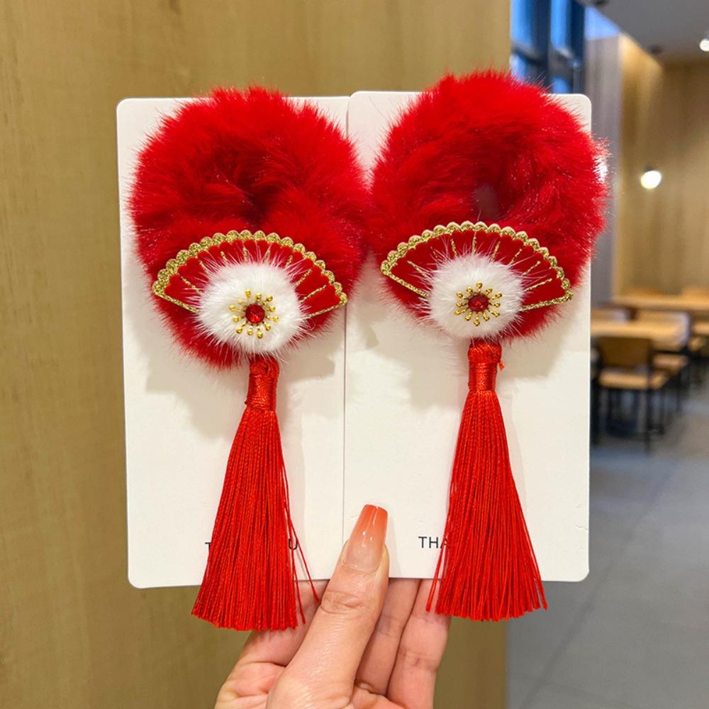 Tang Suit Children's New Year Headwear Hanfu Headwear Red Bow Hair Ring New Year Hair Rope  Kids