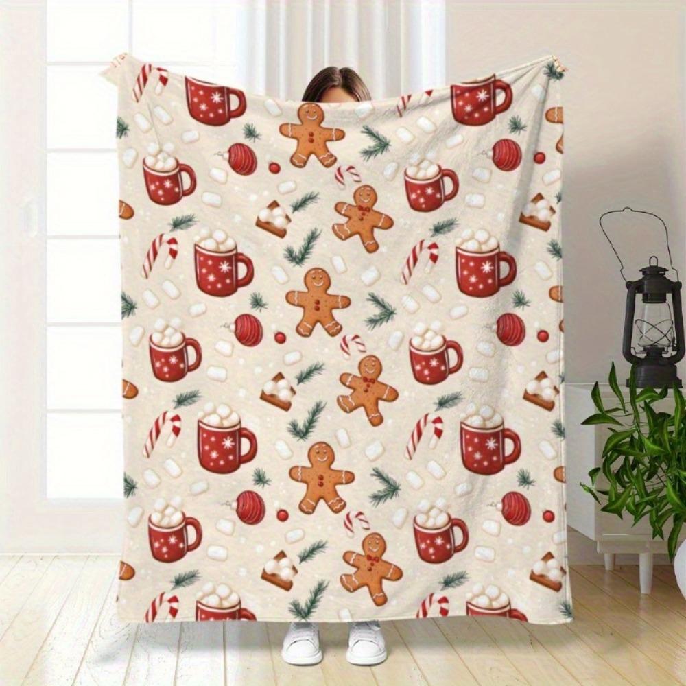 GUOYU Blanket 1pc Marry Christmas Blanket Gingerbread Man 3D Printed Warm Flannel Blanket for Home Living Room Decor New Year Christmas Gift