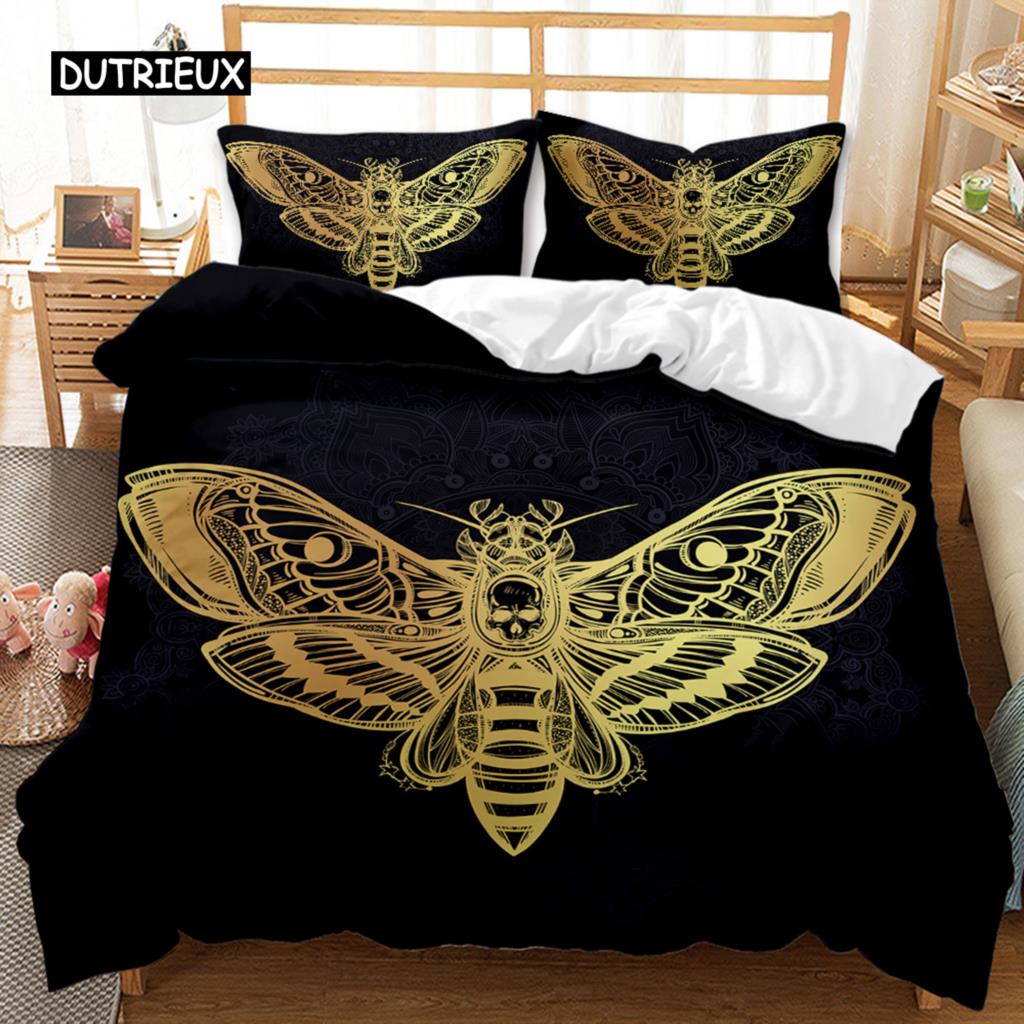 Комплект постельного белья в стиле бохо с 3D-изображением «Золотое солнце и луна» для детей, подростков, взрослых, двуспальный, размера «king-size», полиэстеровый чехол-кровать