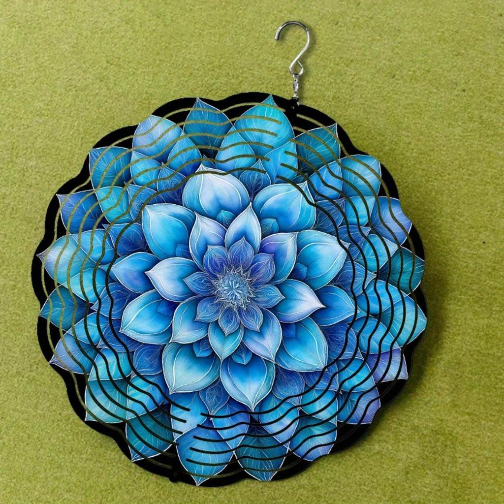1pc 10-Inch Hanging Wind Chime, Mandala Flower Theme Pattern, with 360° Rotating Hook Art Wind Chime