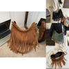 Chic Retro Soft Suede Shoulder Bag With Fashionable Fringe Design Perfect For Fall