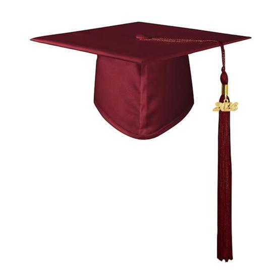 Унисекс Матовая академическая шапочка с кисточкой-шармом 2026 года Взрослые Поздравляем Выпускной аксессуар для средней школы Бакалавр Магистр