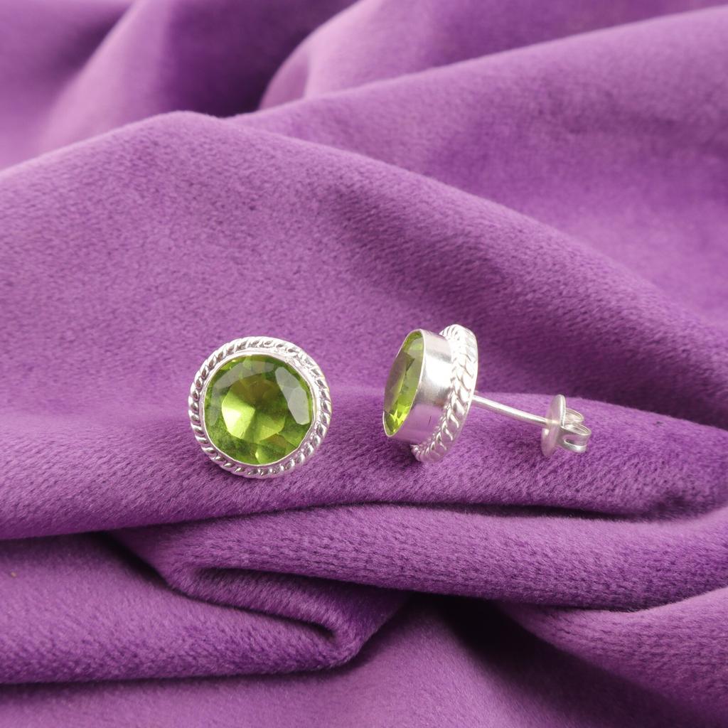 Круглый Перидот Драгоценный камень 925 Стерлинговое серебро Пусеты Свадебный подарок EE-147-18