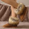 Модная женская обувь Furry 2024, женские ботинки в стиле ретро с круглым носком, зимние плюшевые теплые коричневые короткие ботинки, легкие нескользящие женские зимние ботинки