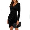 Women's Autumn and Winter Sexy Dress V-neck Long-sleeved Slim Hip-wrap Dress for Women