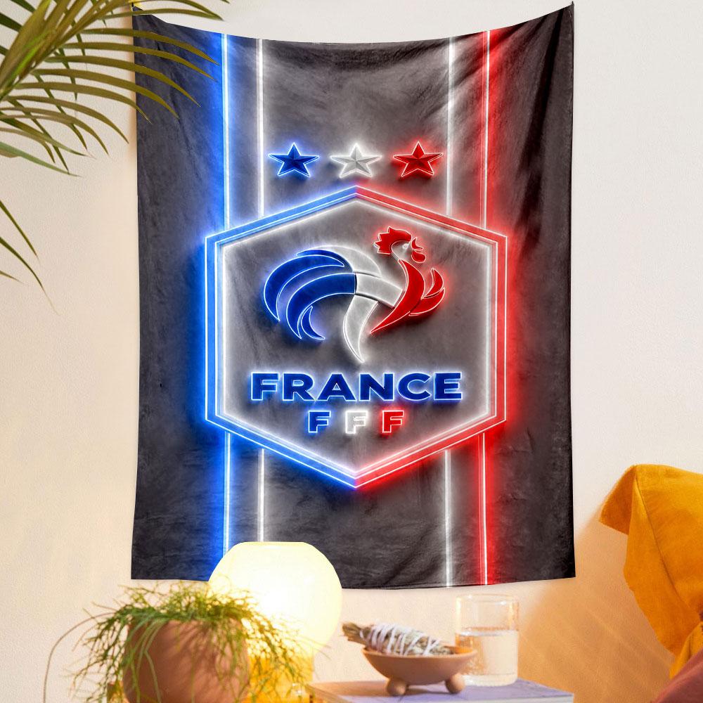 France Football Neon Rooster Design Patterned Tapestry Decorative Wall Hanging, Home Bedroom Living Room Decor