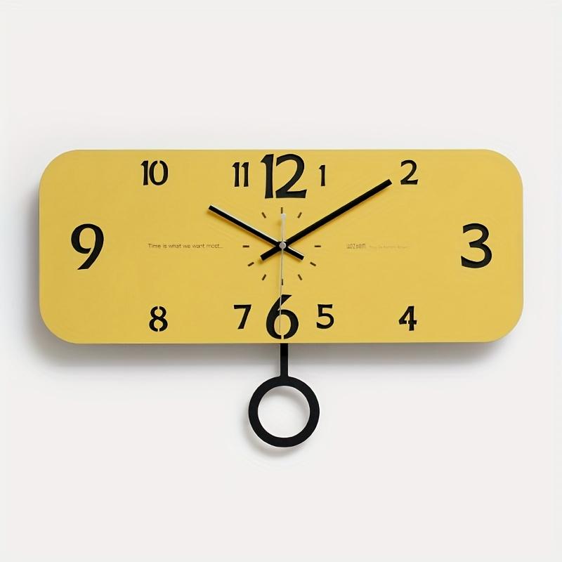 Бесшумные настенные часы с маятником Современный прямоугольный дизайн, Жирные желтые цифры на черных стрелках, Работают от батарейки AA (не входит в комплект) для гостиной,