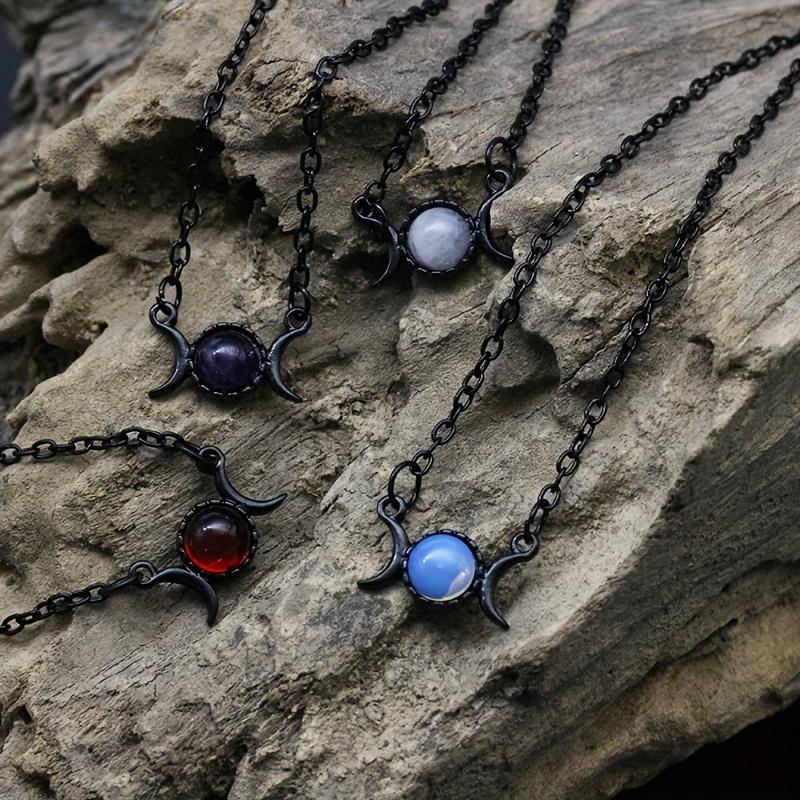 Double Moon Pendant Simple Vintage Creative Design Necklace Natural Stone Pendant Necklace