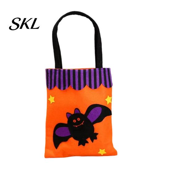 Reusable Holiday Storage Bags Halloween Candy Bags, Non-Woven Trick or Treat Tote with Handles, Pumpkin Ghost Printed Totes Cute Black Cat Print