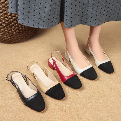 Большого размера, сочетающиеся по цвету, сандалии на низком каблуке в стиле маленького ароматного ветра, женские сандалии на толстом каблуке из наклейной кожи с открытой пяткой и плоским каблуком, ретро женская обувь lo