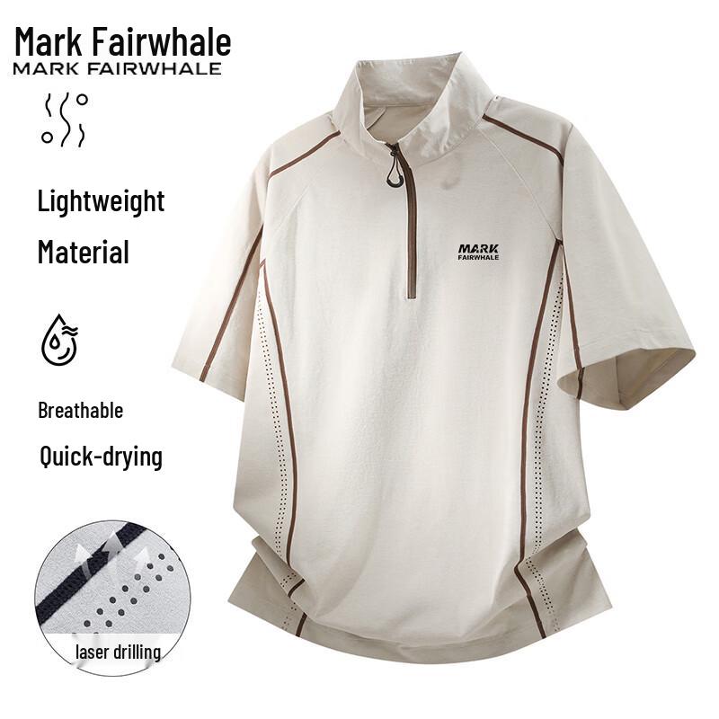 MARK FAIRWHALE Men's Stand-Collar Half-Zip Short Sleeve T-Shirt