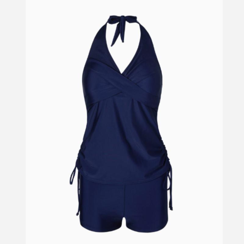 Классический черный комплект танкини с завязками на шее, купальник-боксер с рюшами и перекрестными вставками по центру, женская одежда для плавания и купальники