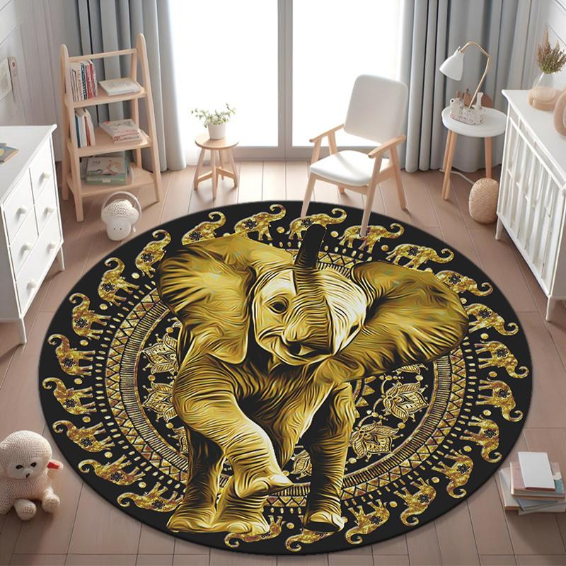 1Pc Elephant Circular Print Rug - home decoration Carpet For Living Room Bedroom Flooring Computer Chair Area Rug